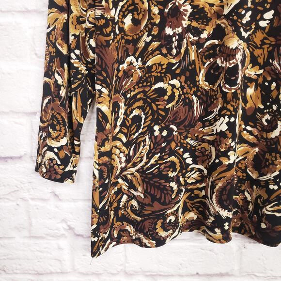 Chico's Additions Sz 3 Black Brown Artsy Printed Top 3/4 Sleeves Chicos XL 16 - Picture 5 of 12